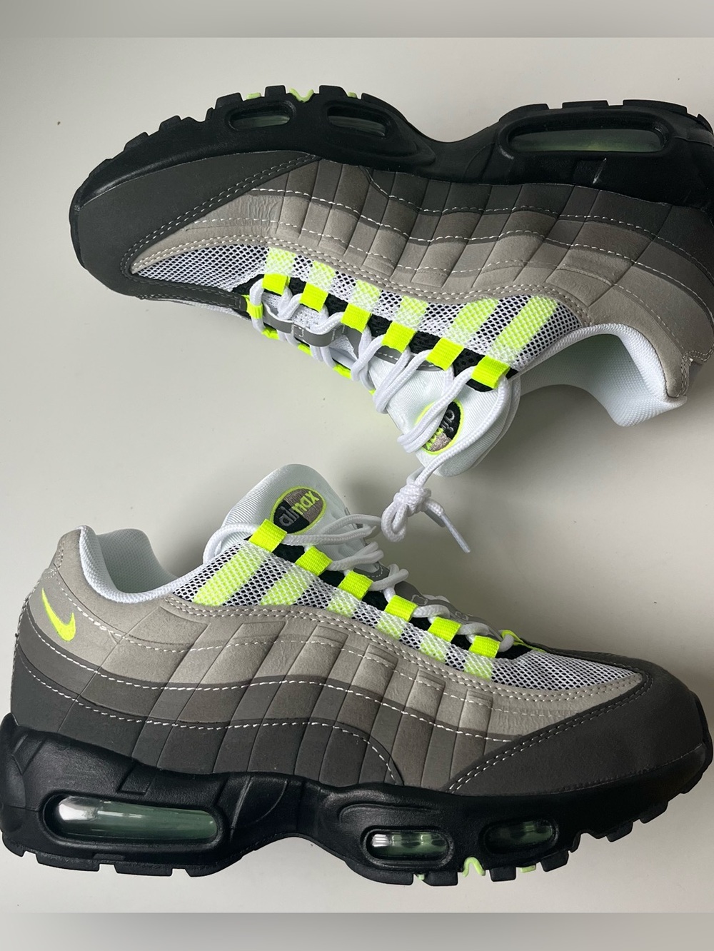 Nike Air Max 95 Sneakers in White, Gray & Neon Yellow Size 10